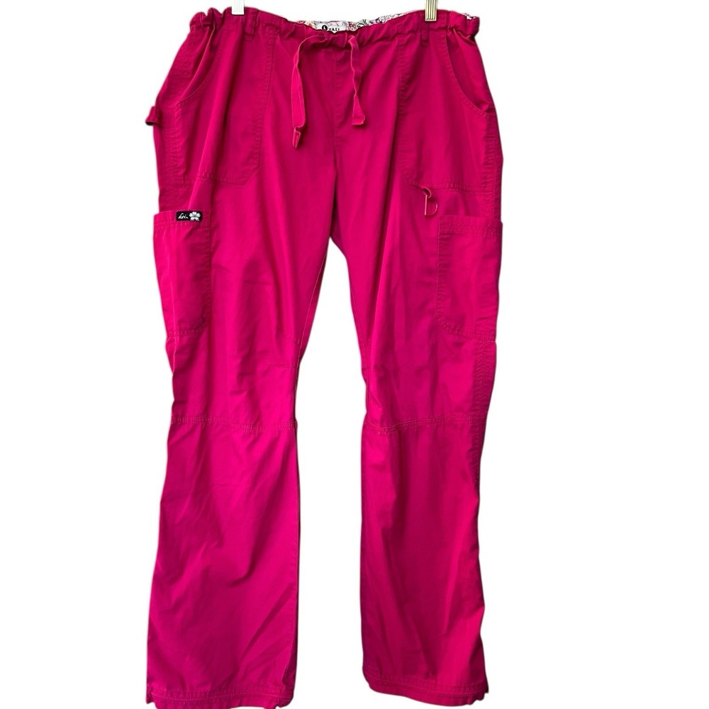 Koi Lindsey Cargo Scrub Pants Womens Large Tall Pink 7 Pockets Medical Uniform